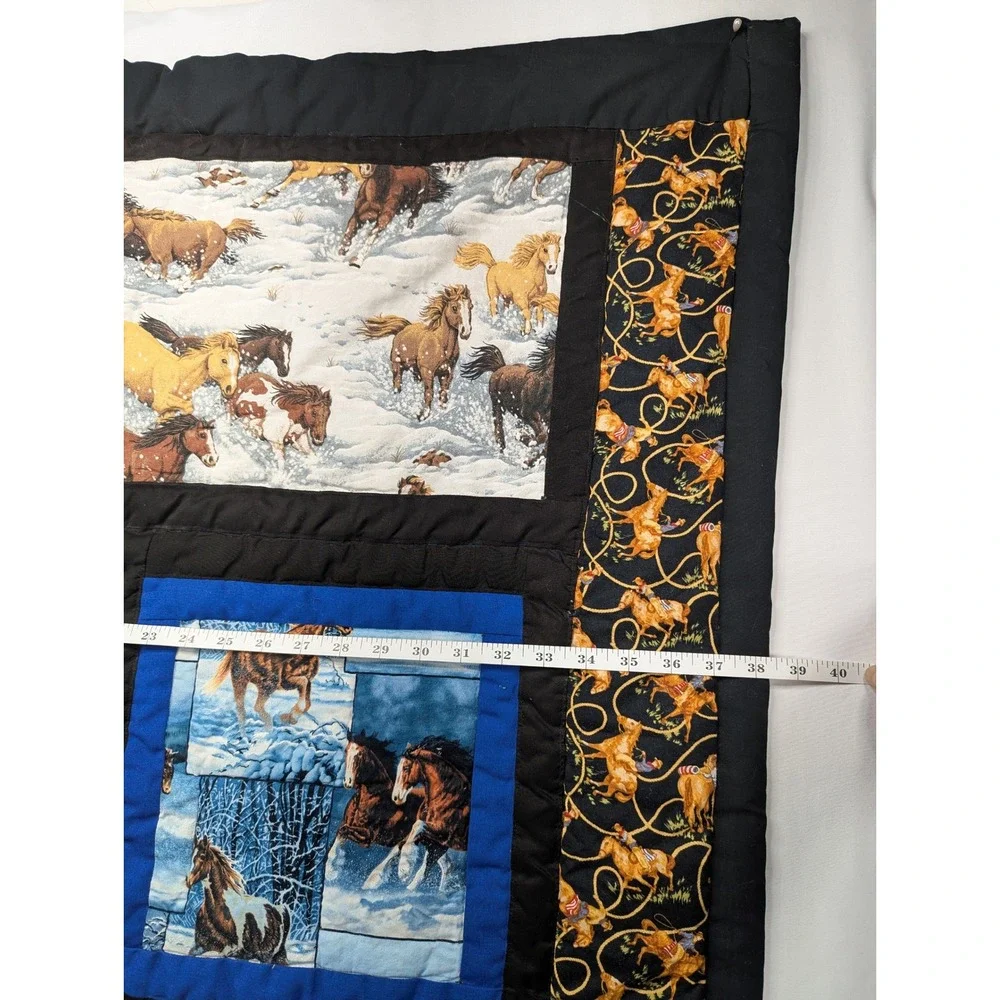 Handmade Wild Horse Patchwork‎ Quilt Western Equestrian Wall Hanging Throw 60x38